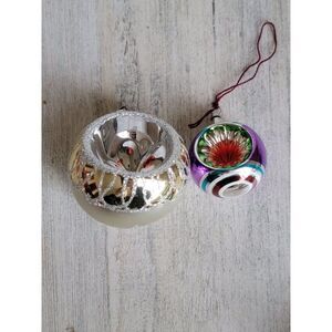 Reflector ball ornament glitter set Xmas flower purple decor